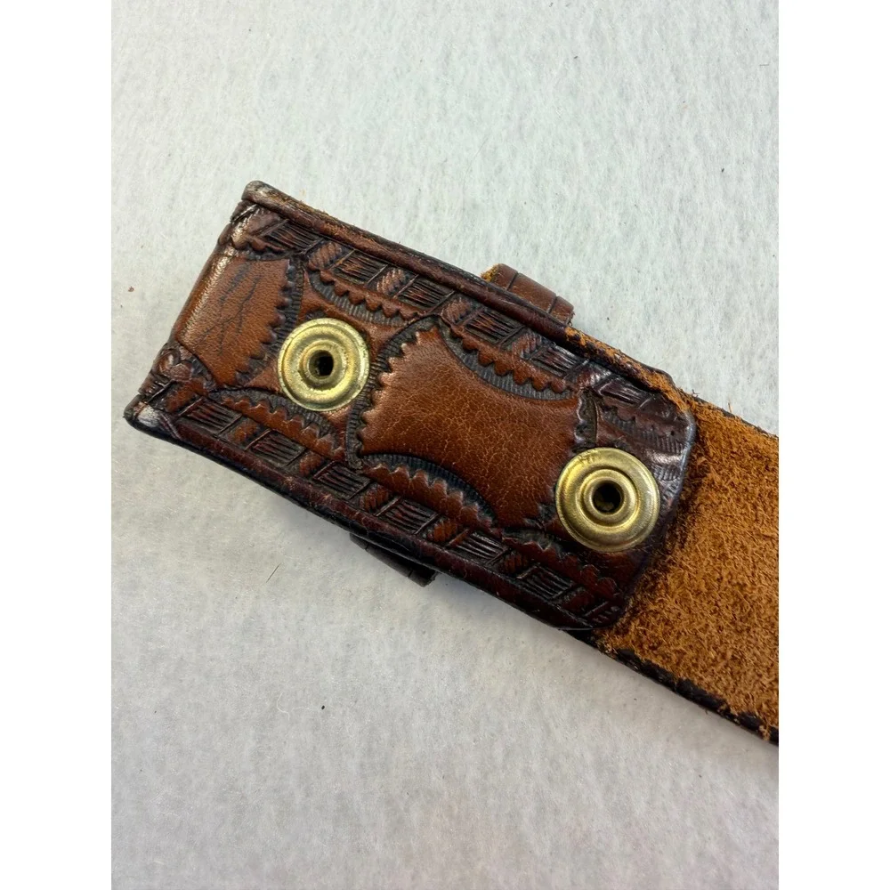 Vintage Hand Tooled Leather Belt Classic Cars Painted Personalize BOB Brown 1990